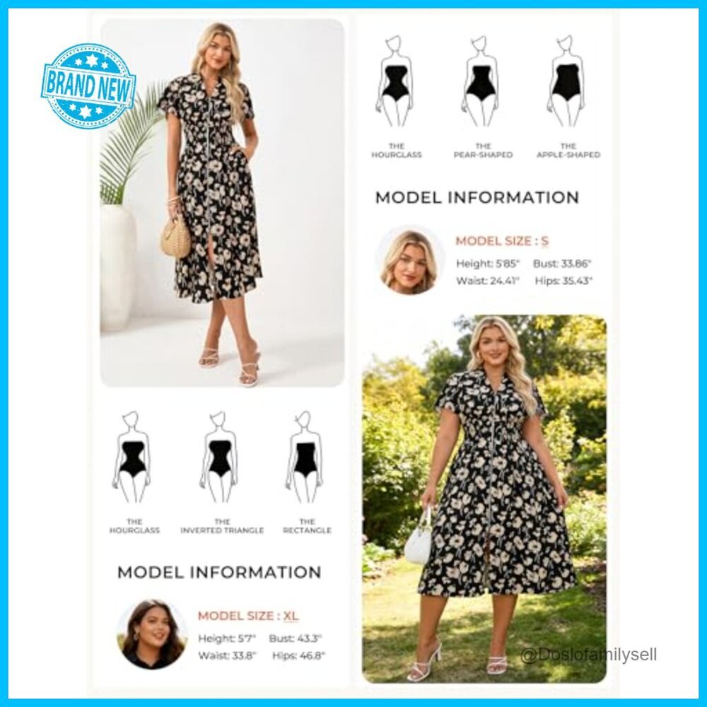 Floral Maxi Dress Casual Boho Flowy Summer Zipper Front Pockets Midi - Picture 4 of 6